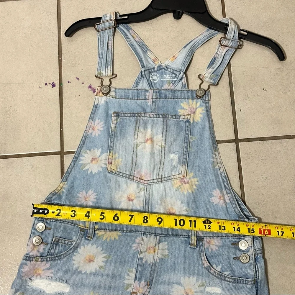 Wonder Nation Girl Kids Floral Denim Overalls Talls Shorts size‎ XL(14/16)